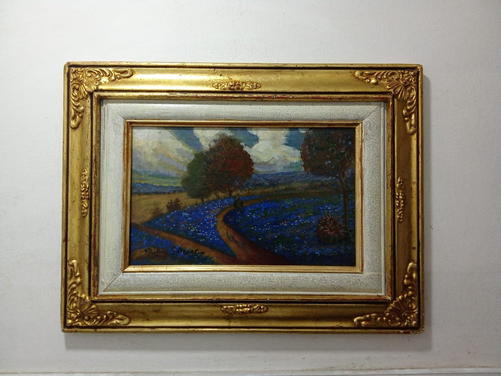 American Texas Master Porfirio Salinas (1910 - 1973) - "Bluebonnets" Oil canvas