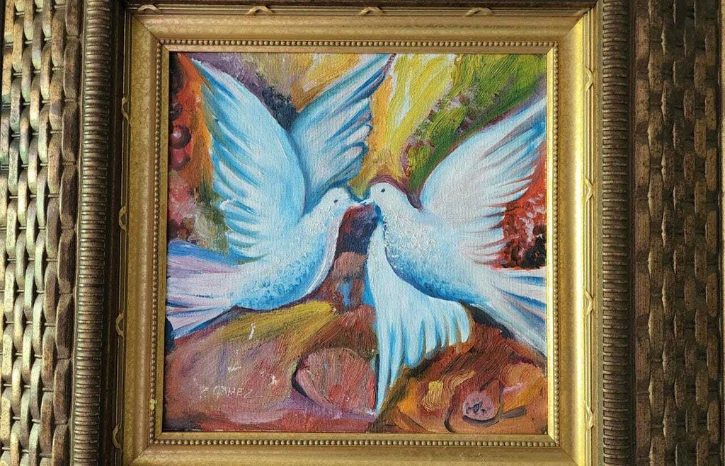 Benigno Gomez (1934 - 2017) - Oil Painting "Pigeons" Signed COA