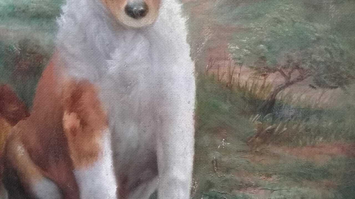 Family of Collies - Oil Canvas painting "Magic Realism" 1990