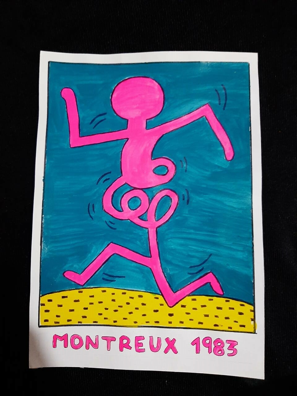 American POP / Oil on cardboard Paper / Keith Haring - Stamp reverse  - Signed