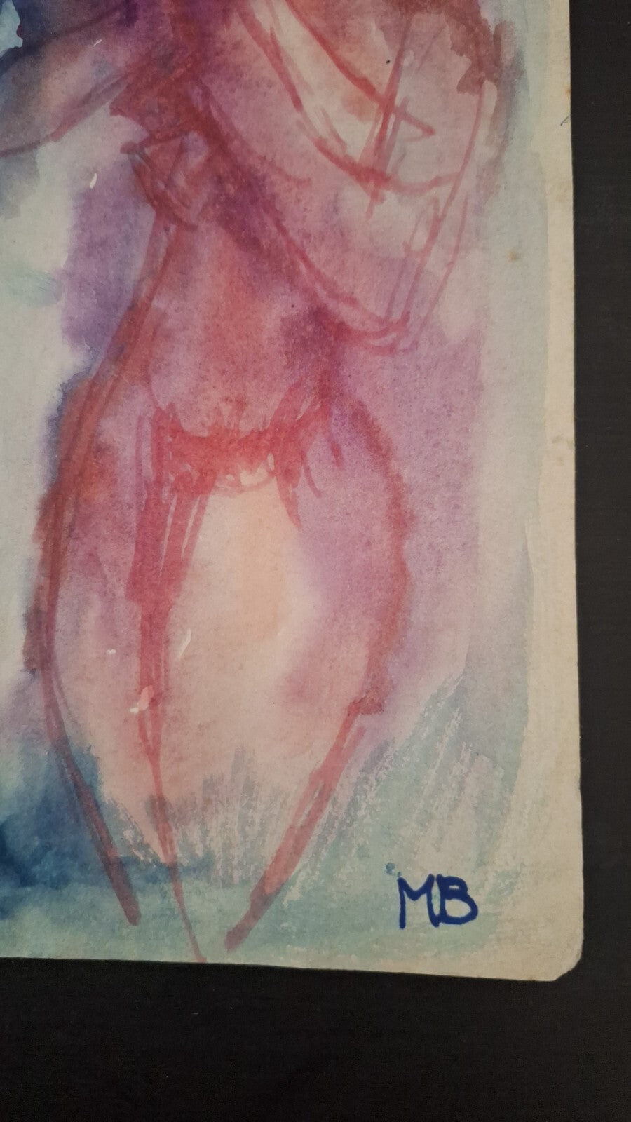Fine Pens on cardboard paper signed MB , rare art from 60s