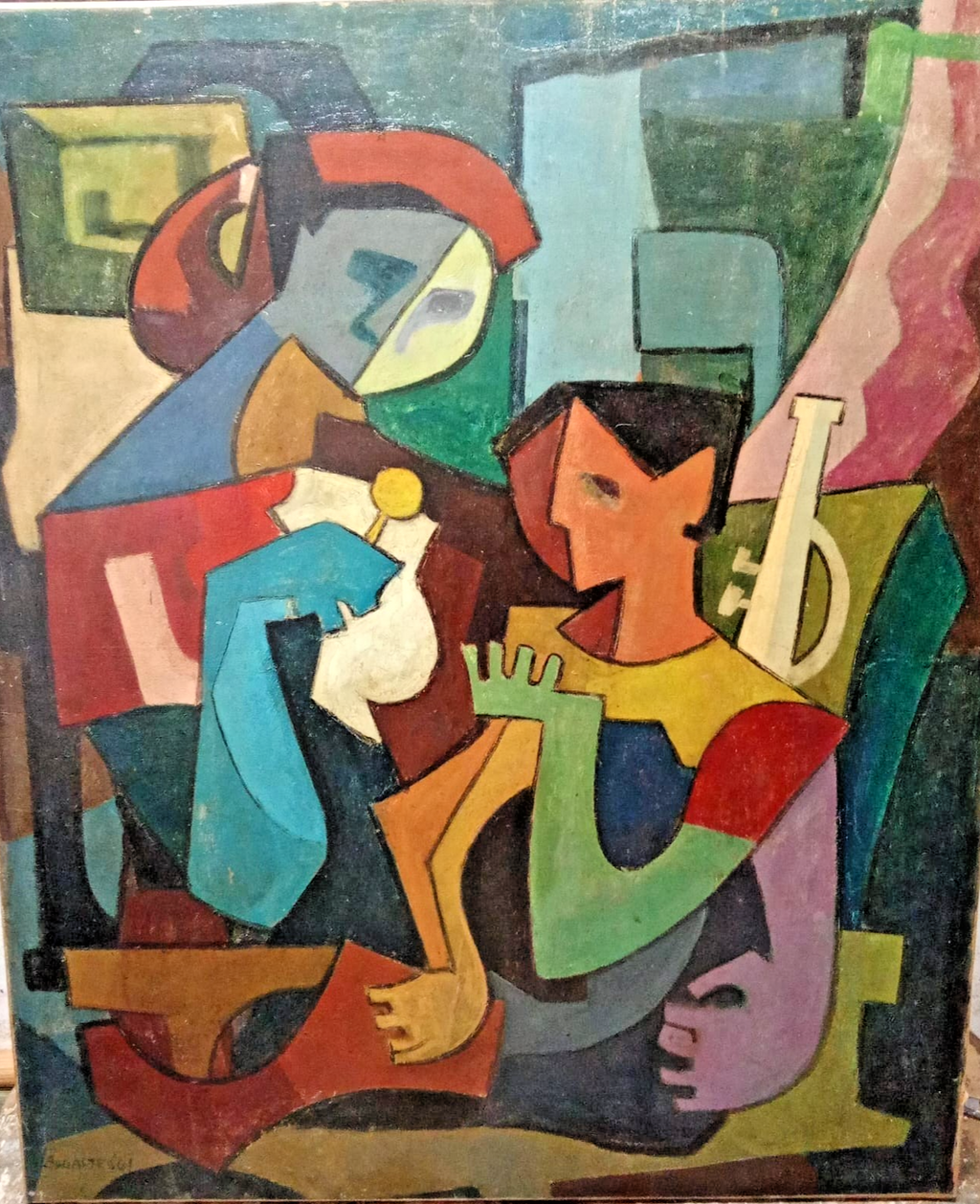 ORIGINAL Cubist Oil Canvas Painting - Signed by SAGASTEGUI 1960s