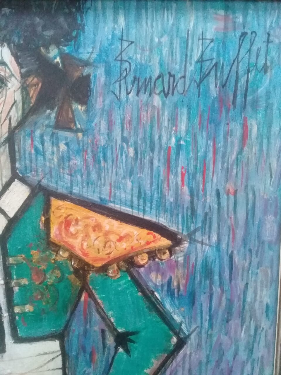 Style of Bernard Buffet - Oil Canvas " Toreador" Portrait 1989 Signed