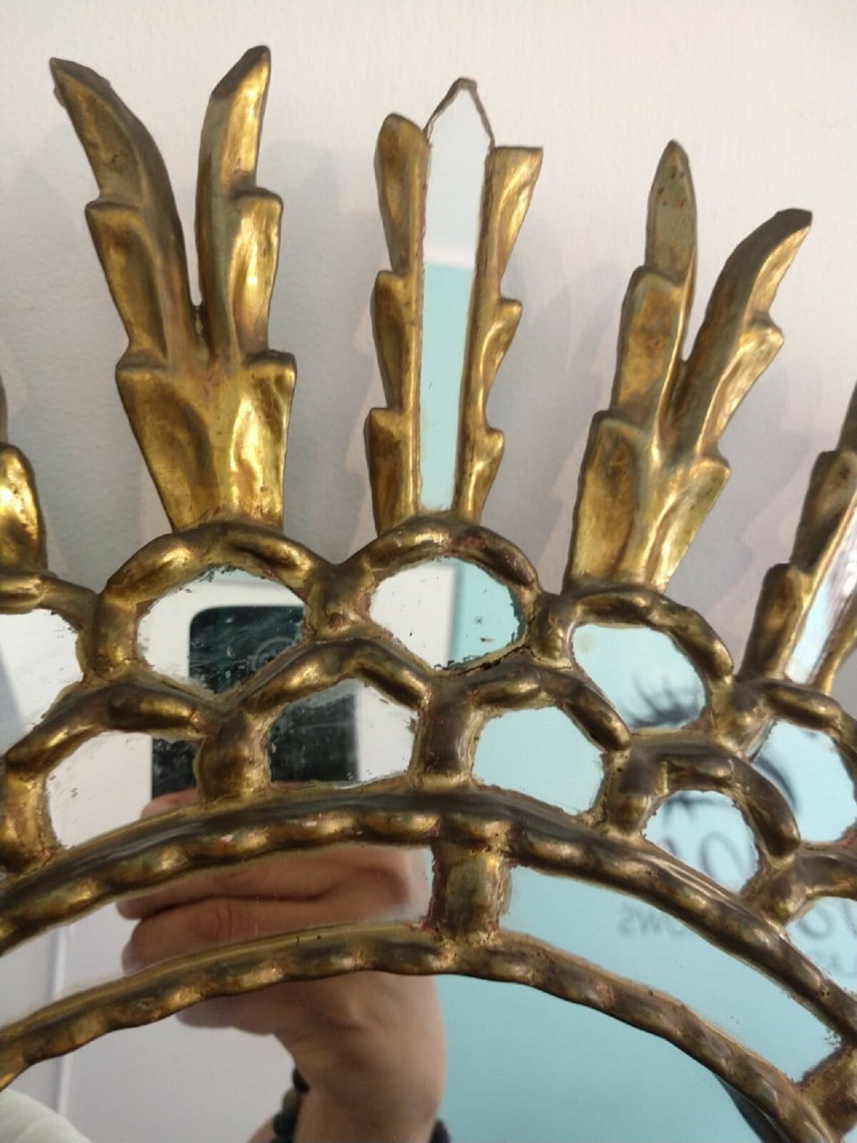 AMAZING Antique Stylish Gold Mirror Oval - Glazed style / Unique Piece A1