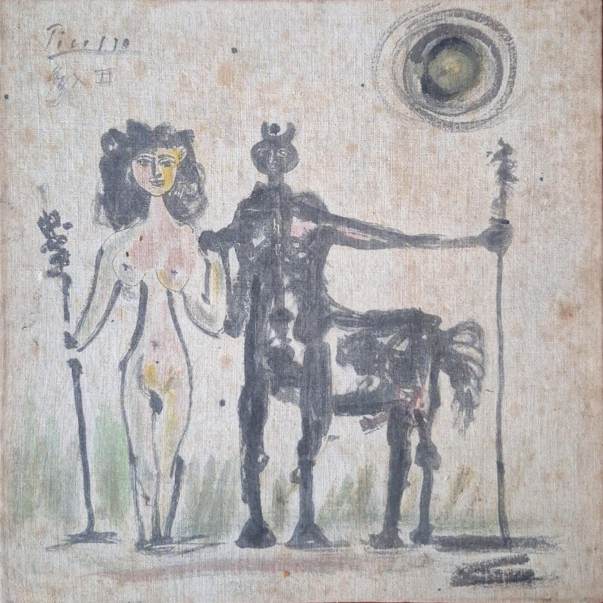 PABLO PICASSO (Spanish/French 1881-1973)  hand-colored linocut & Signed