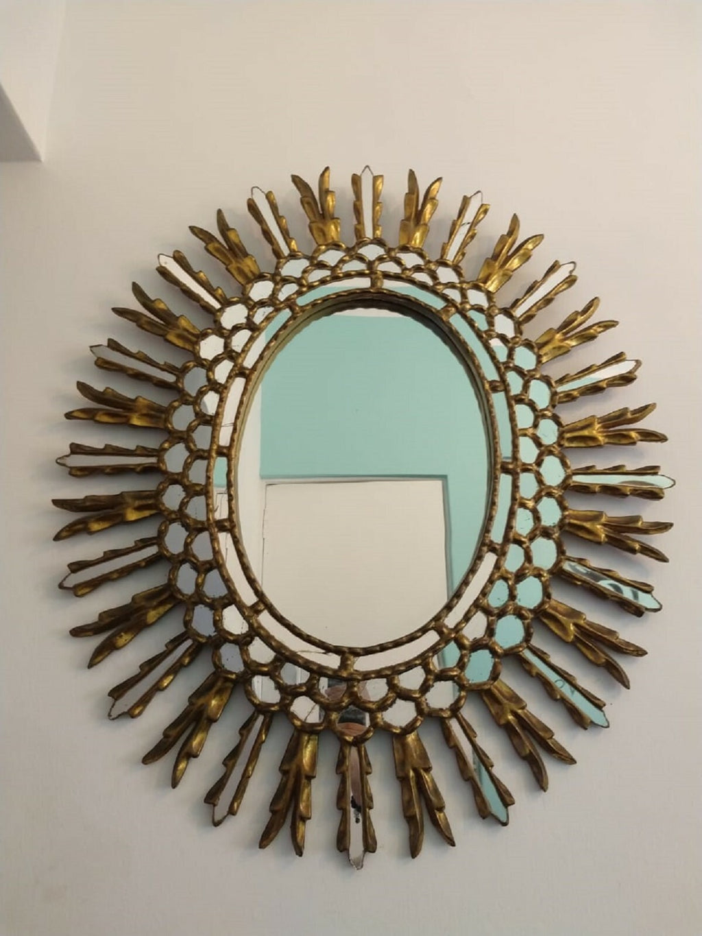 AMAZING Antique Stylish Gold Mirror Oval - Glazed style / Unique Piece A1