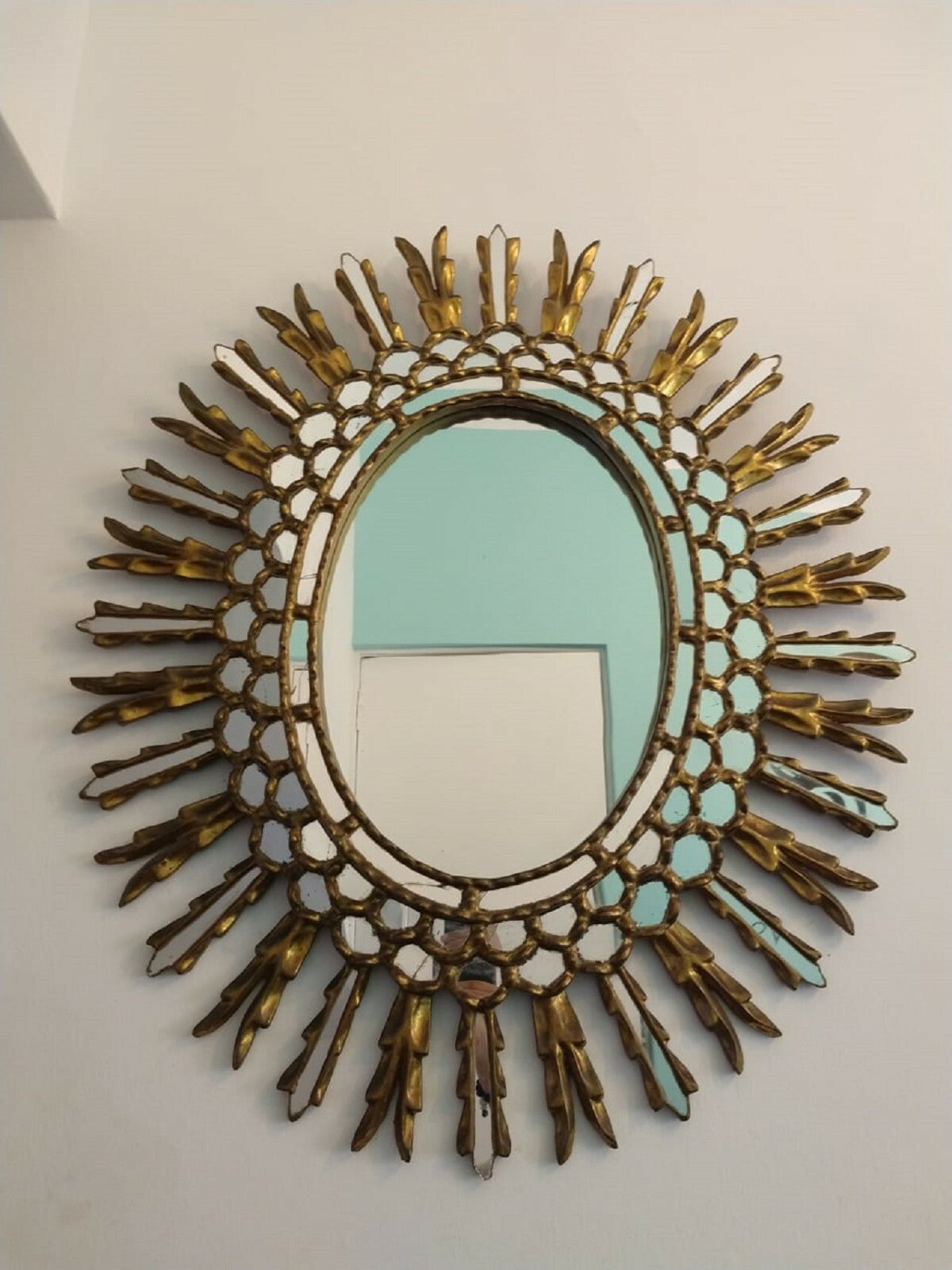 AMAZING Antique Stylish Gold Mirror Oval - Glazed style / Unique Piece A1