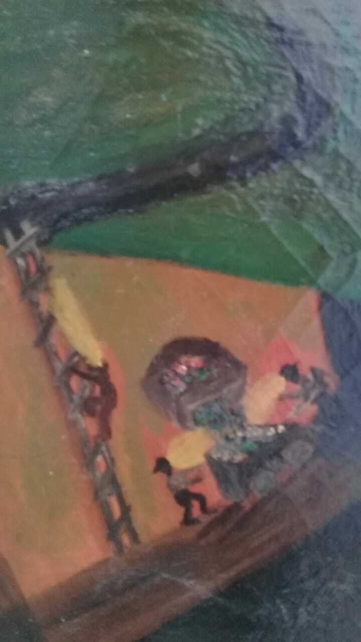 FINE Antique Painting Oil Canvas / "Miners going down the galleries of a mine" 