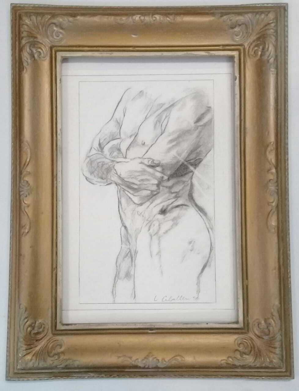 Luis Caballero - Drawing carbon Gay Nude / Signed - Contemporary Art