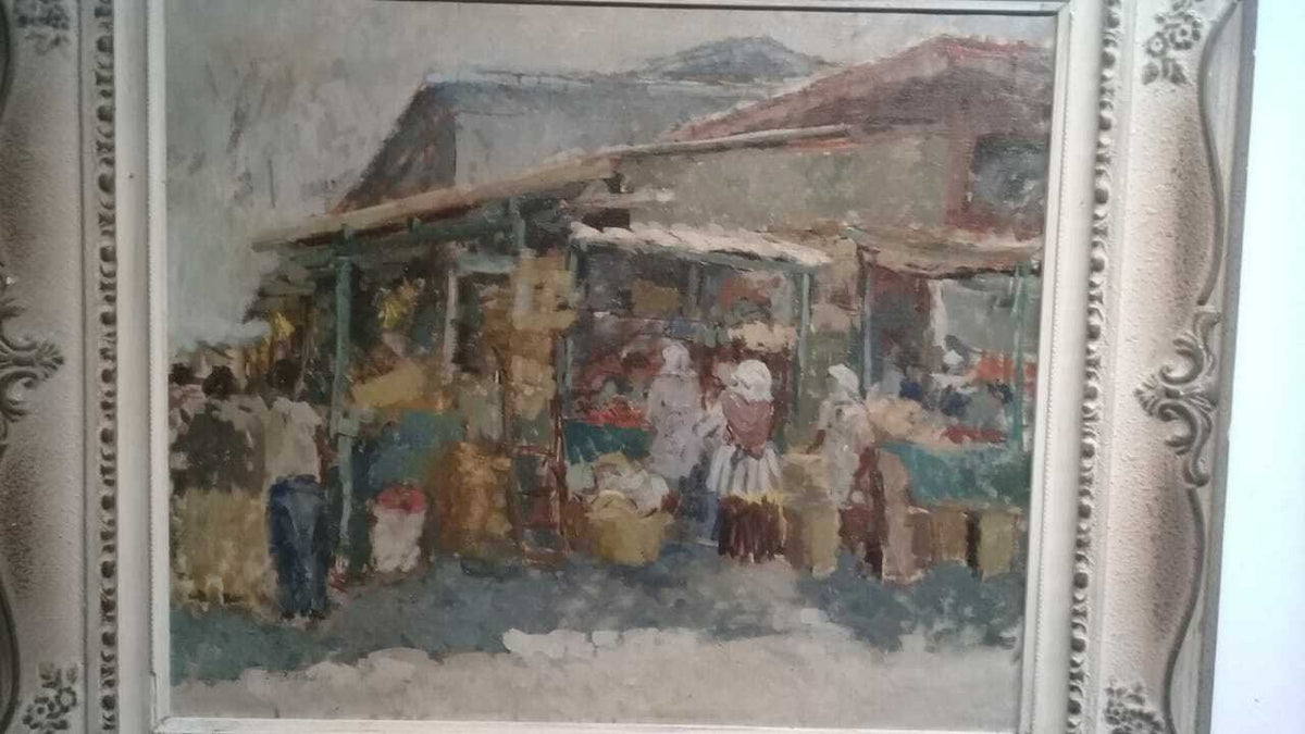 Signed by E. BOUDIN - Fine Antique Oil canvas "Marché aux poissons à Rotterdam" 
