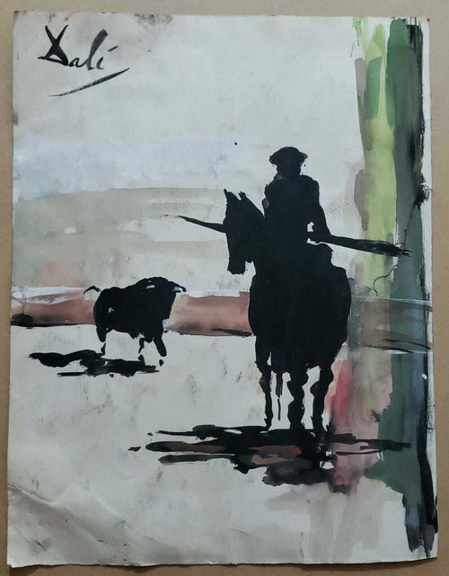 AFTER - Salvador Dalí -  Vintage Art Bull - Oil  Paper - Super Rare / Style of 