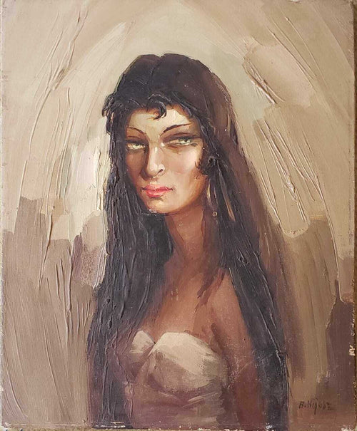 Antique Oil / Table Wood - Portrait "GITANA" - Signed by the artist -  ORIGINAL