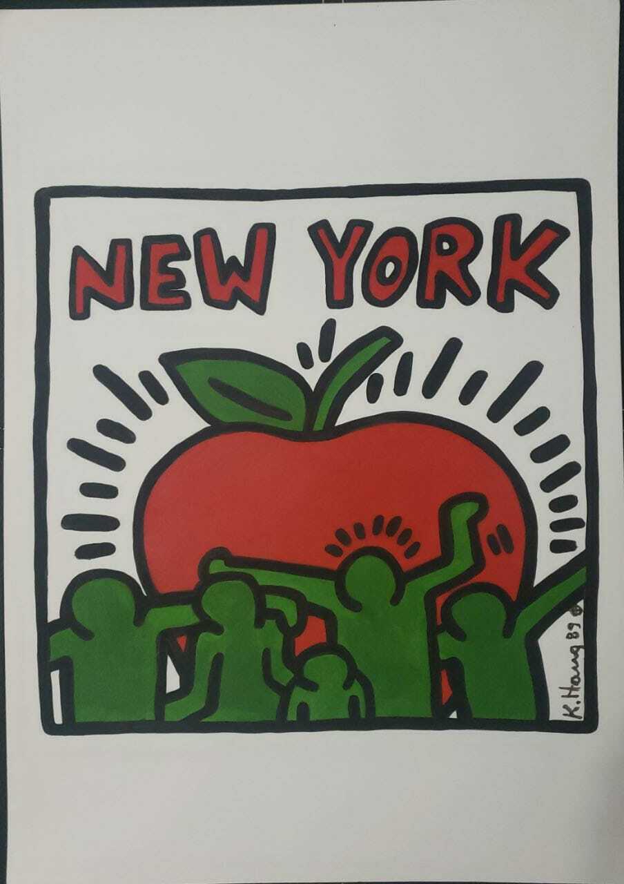KEITH HARING 1989 - NEW YORK Artwork / Signed & Stamp / Amazing / RARE