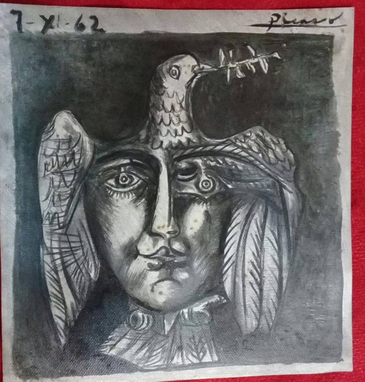 AWESOME painting by Pablo Picasso - Handmade Black & White / Cardboard / Signed