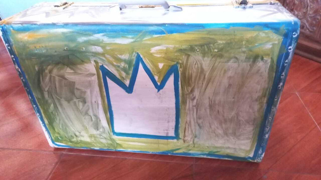 Style of Jean-Michelle Basquiat / Decorative Painting Metal Suitcase 1970s