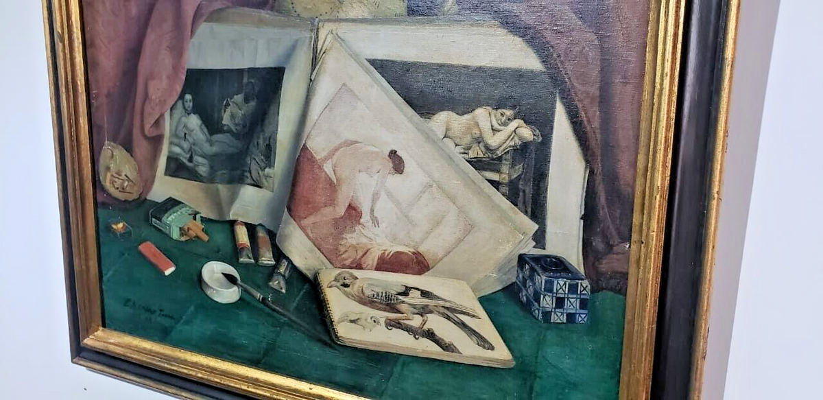 ORIGINAL 1940's  Hyperrealism / OIL CANVAS Painting  By E. HERRERO