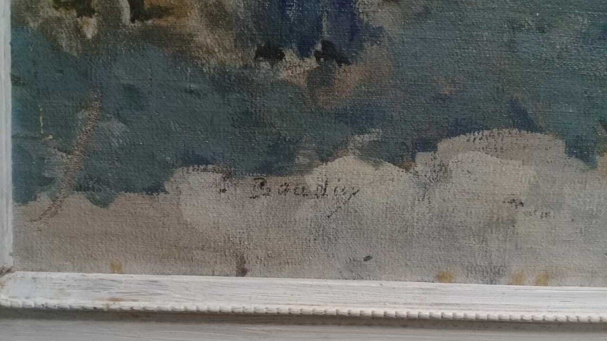 Signed by E. BOUDIN - Fine Antique Oil canvas "Marché aux poissons à Rotterdam" 