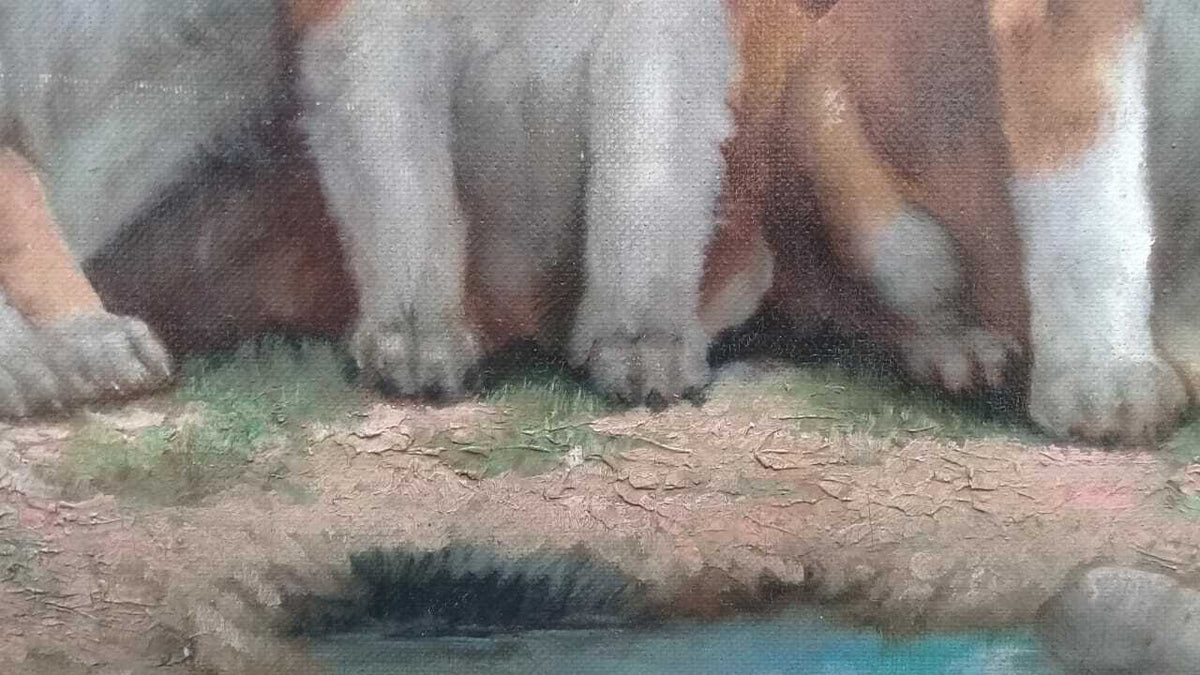 Family of Collies - Oil Canvas painting "Magic Realism" 1990