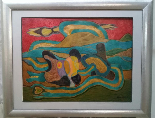 APU‑RIMAK – “Bañistas” – Original Oil on Canvas – 1970s Peruvian Modern Art