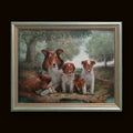 Family of Collies - Oil Canvas painting "Magic Realism" 1990