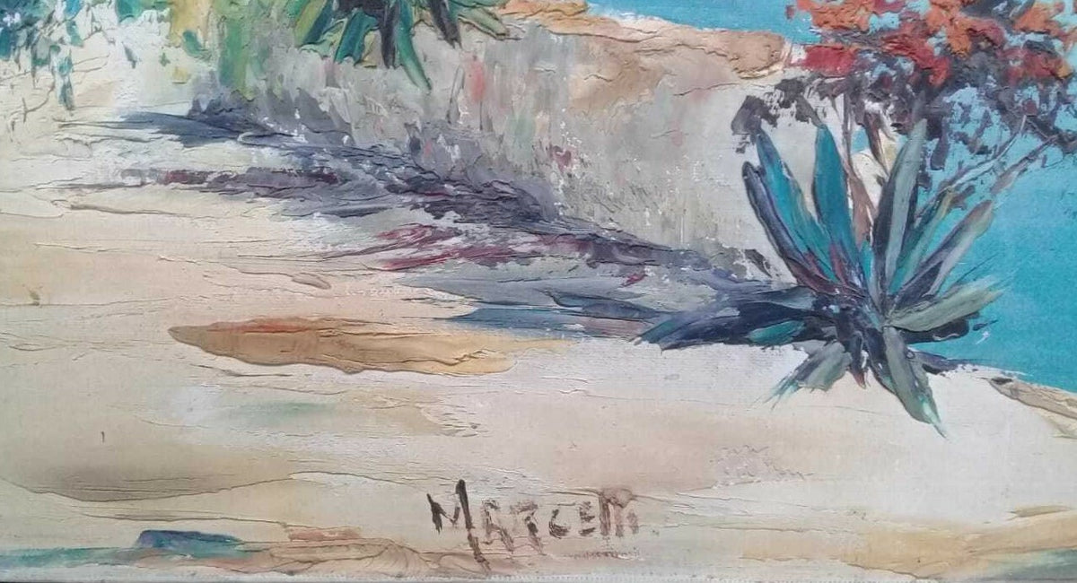 FINE European Antique Oil Canvas Painting / French Coast - Signed : Marcelli 
