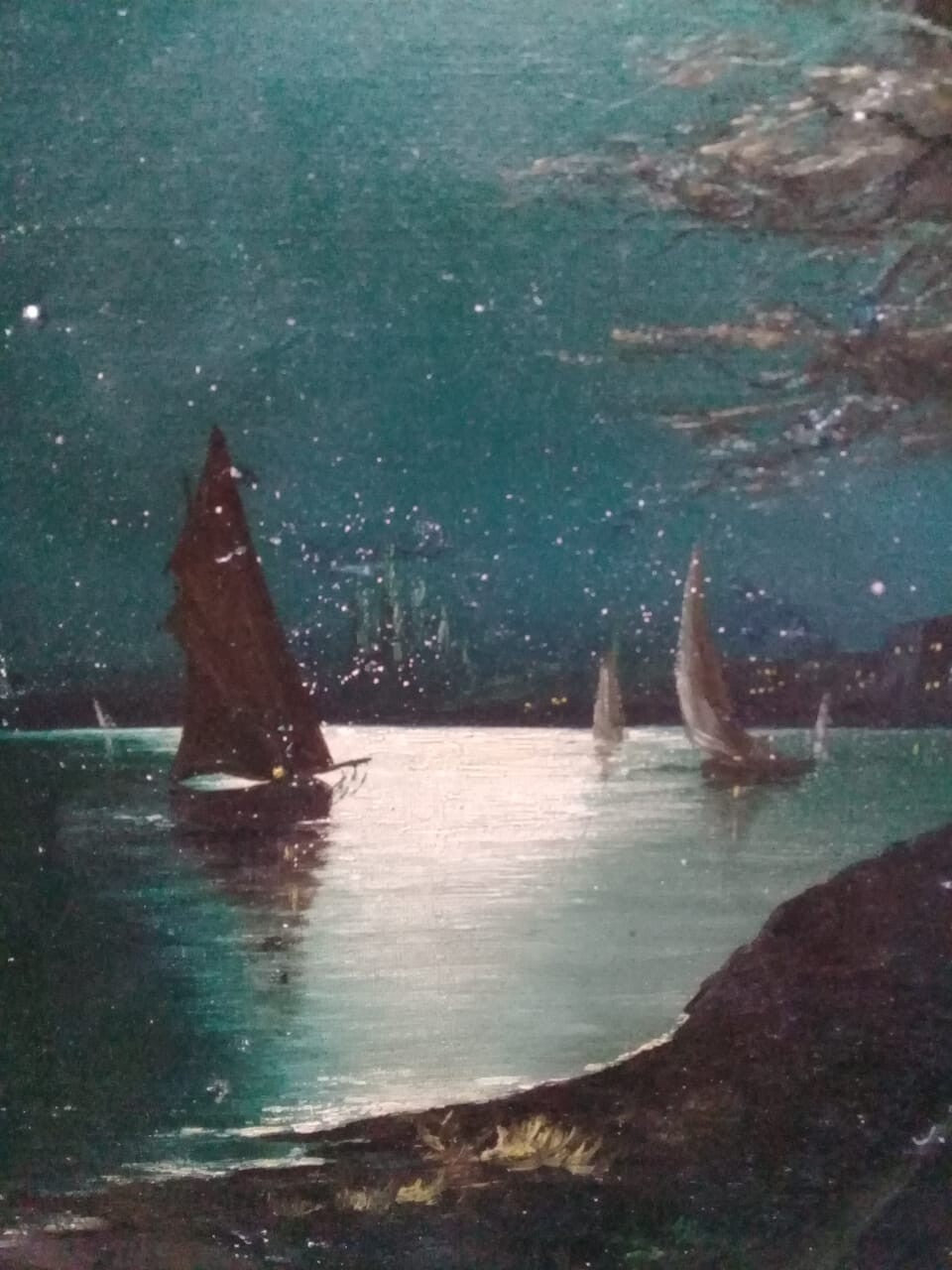 Contemporary master J. Maza / Oil Canvas / Signed / "Night & Sea with the Moon"