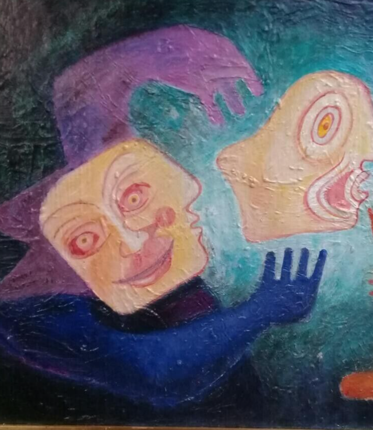 Fine ART: Antique Oil Canvas painting / París / Devil mask / Quintanilla, Signed