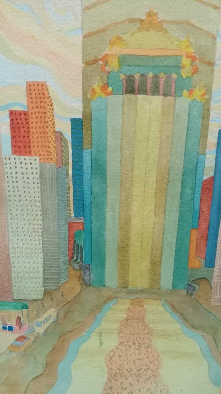 James Brooks - Park Ave " Watercolor on cardboard paper"