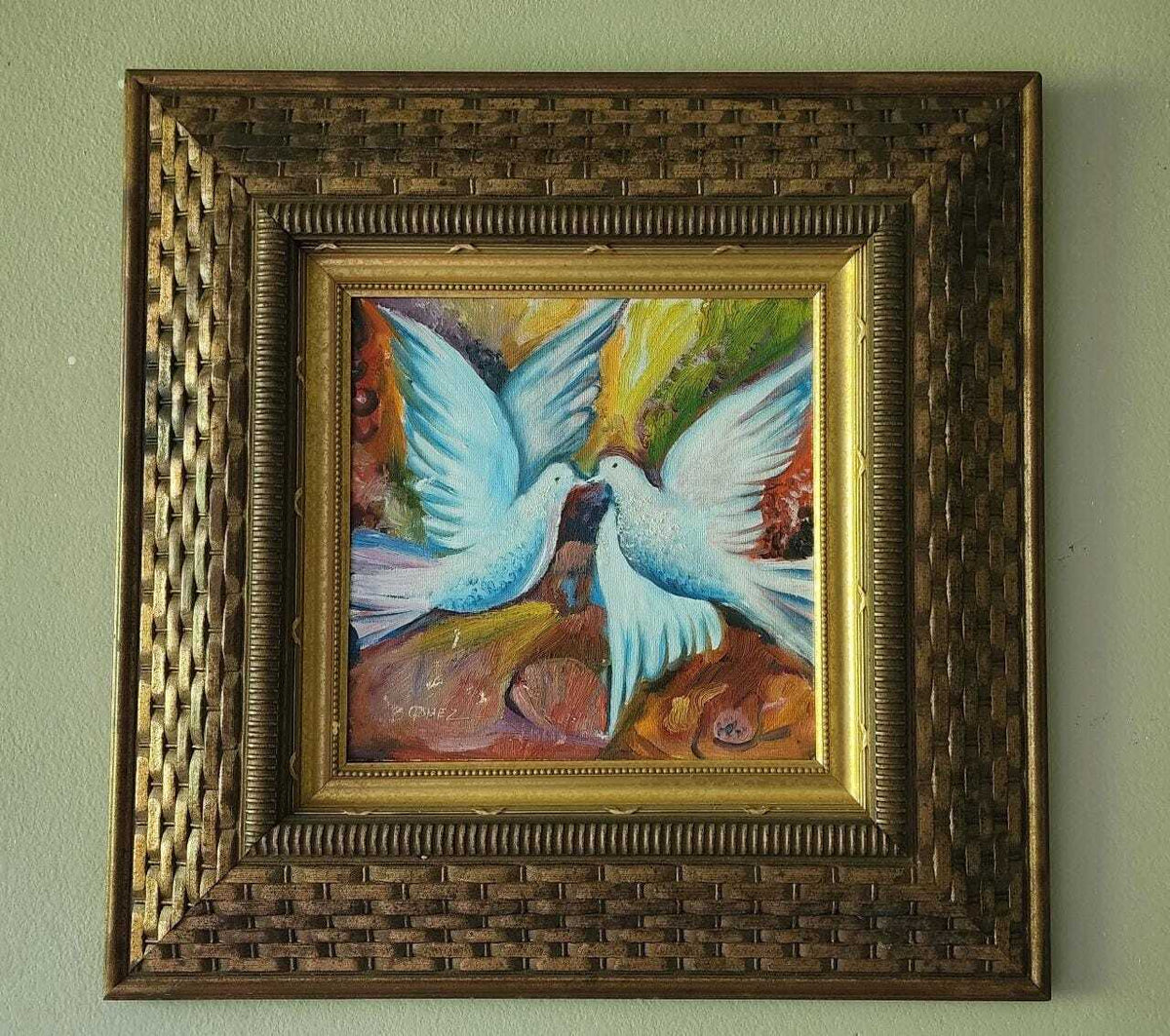 Benigno Gomez (1934 - 2017) - Oil Painting "Pigeons" Signed COA
