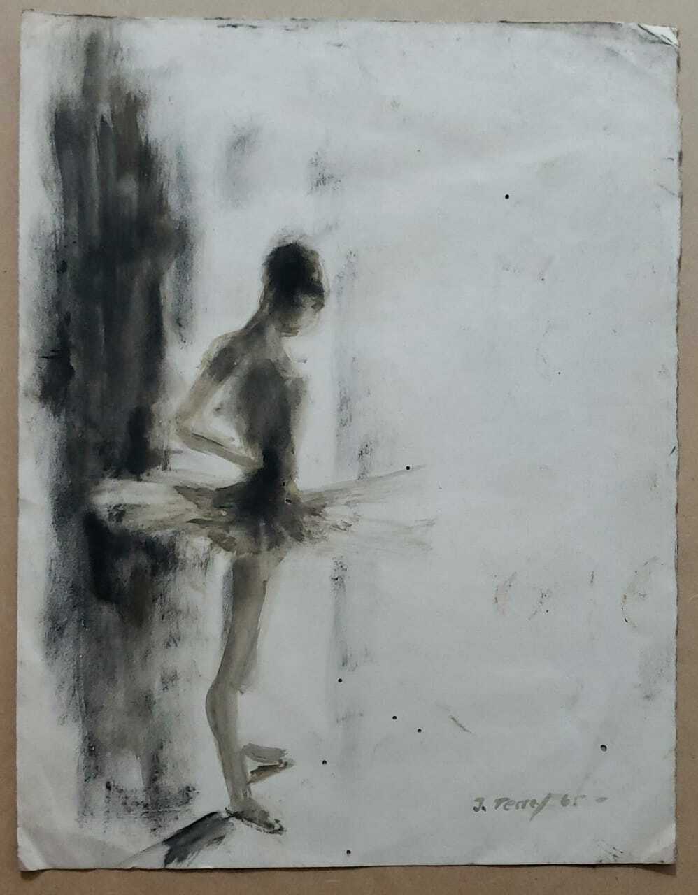 Original Artwork by J. Tessey 1965 - Signed - Wash on paper / After Degas Style