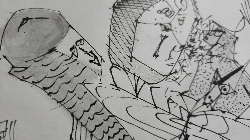 FINE PAINTING : Kahn - 1983 - Ink Drawing on paper / Very rare "The Weddingg"