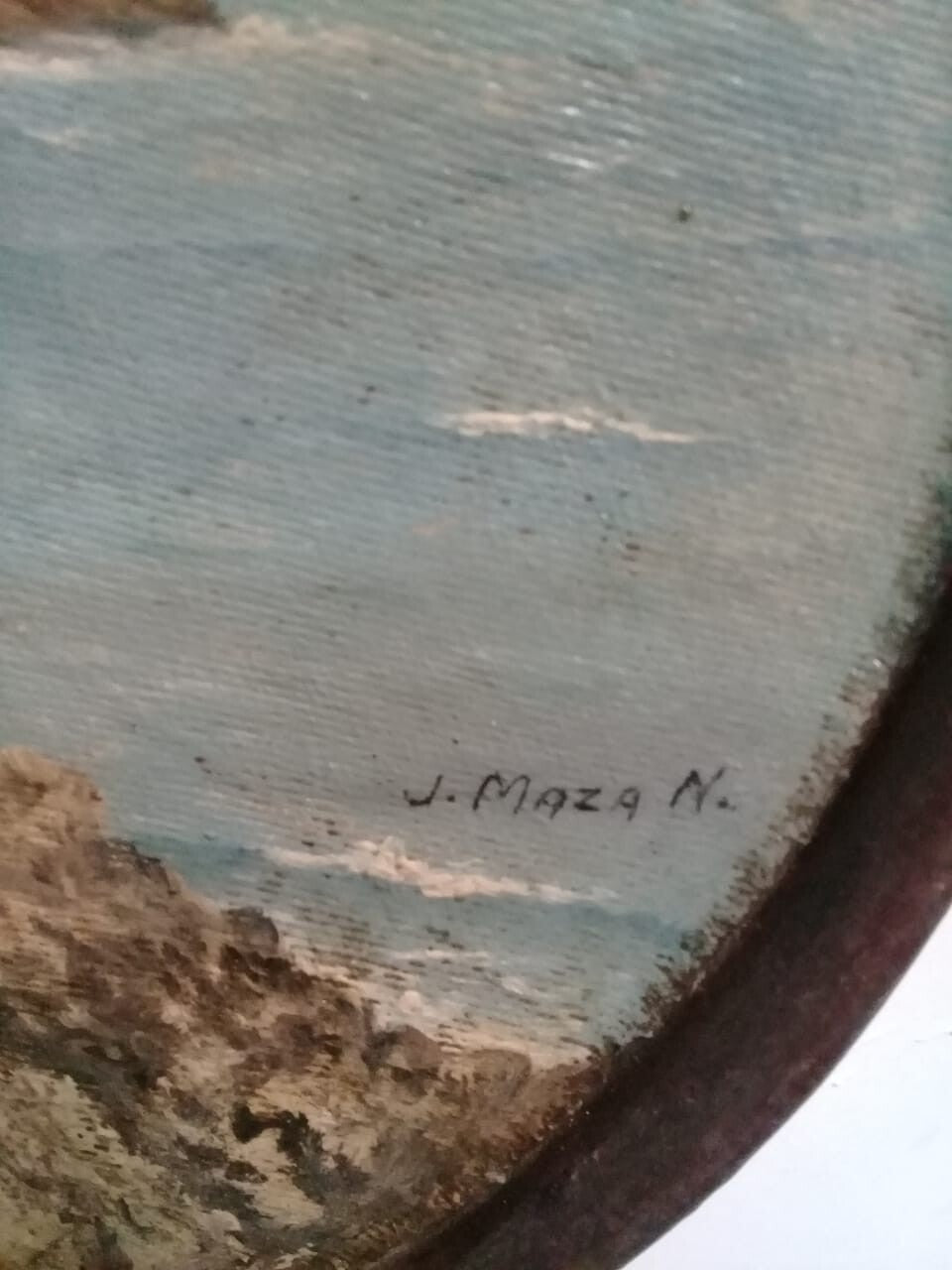 FINE ART Painting by  J. Maza / Oil wood / Signed / Coastal landscape with sea