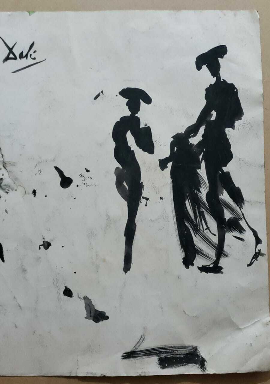 AFTER - Salvador Dalí -  Vintage Art Bull - Oil  Paper - Super Rare / Style of 