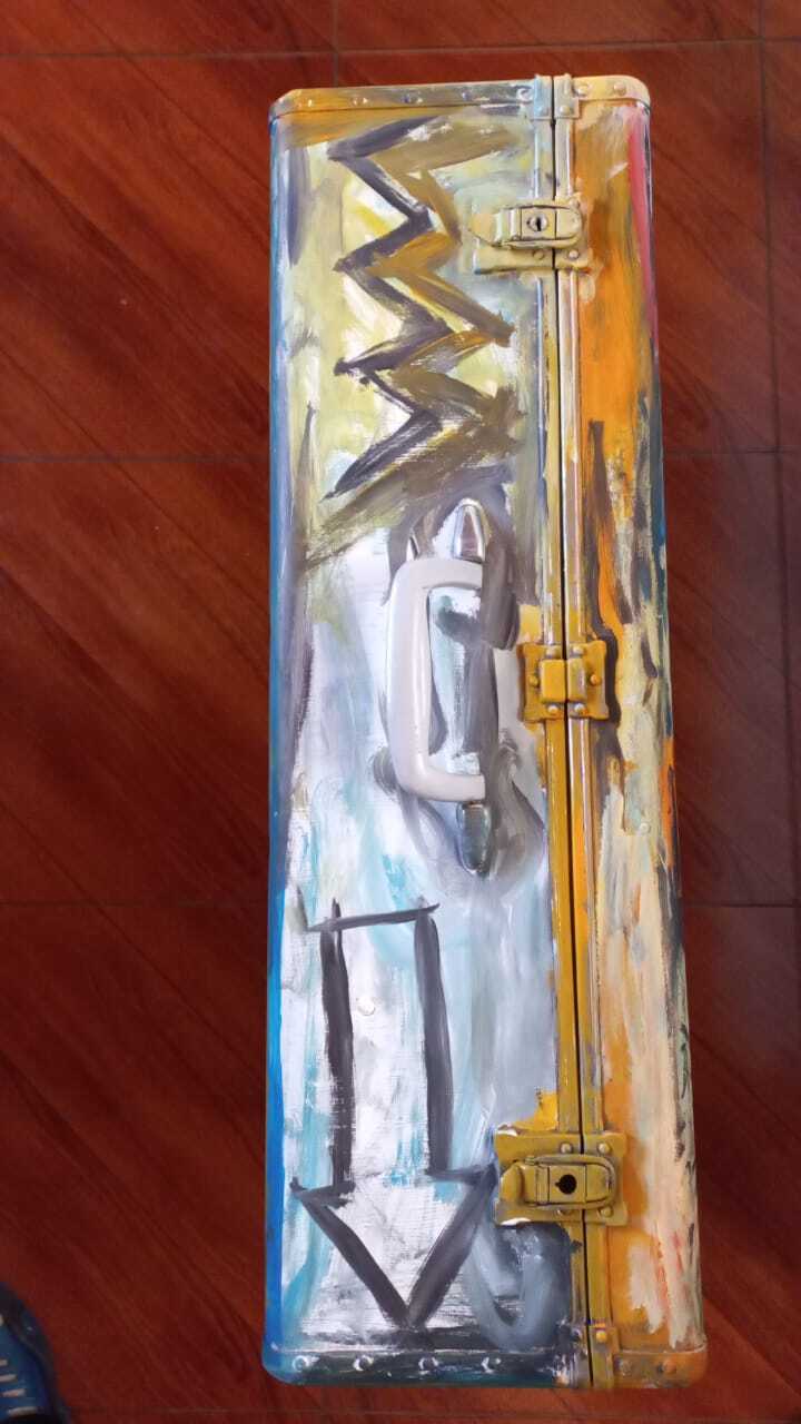 Style of Jean-Michelle Basquiat / Decorative Painting Metal Suitcase 1970s