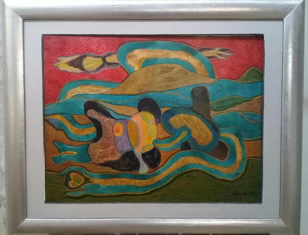 APU‑RIMAK – “Bañistas” – Original Oil on Canvas – 1970s Peruvian Modern Art