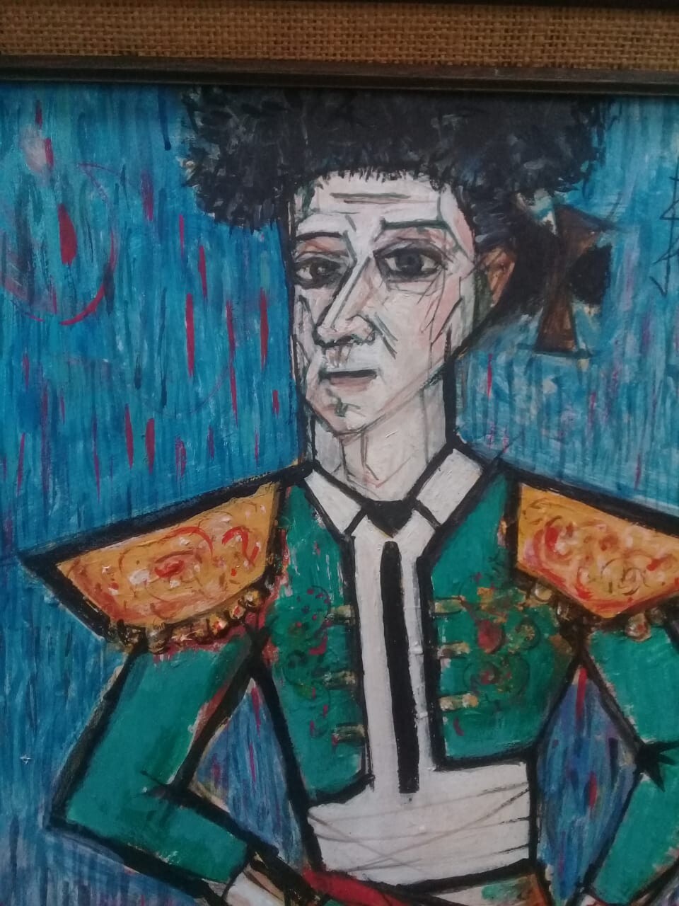 Style of Bernard Buffet - Oil Canvas " Toreador" Portrait 1989 Signed