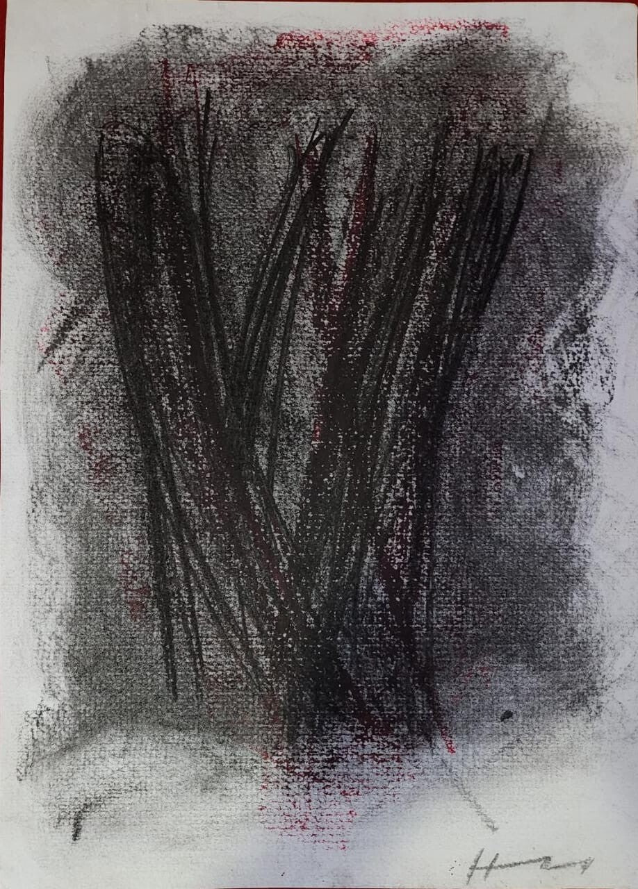 Hans Hartung - Cardboard painting / Signed / Styled / TACHISM composition