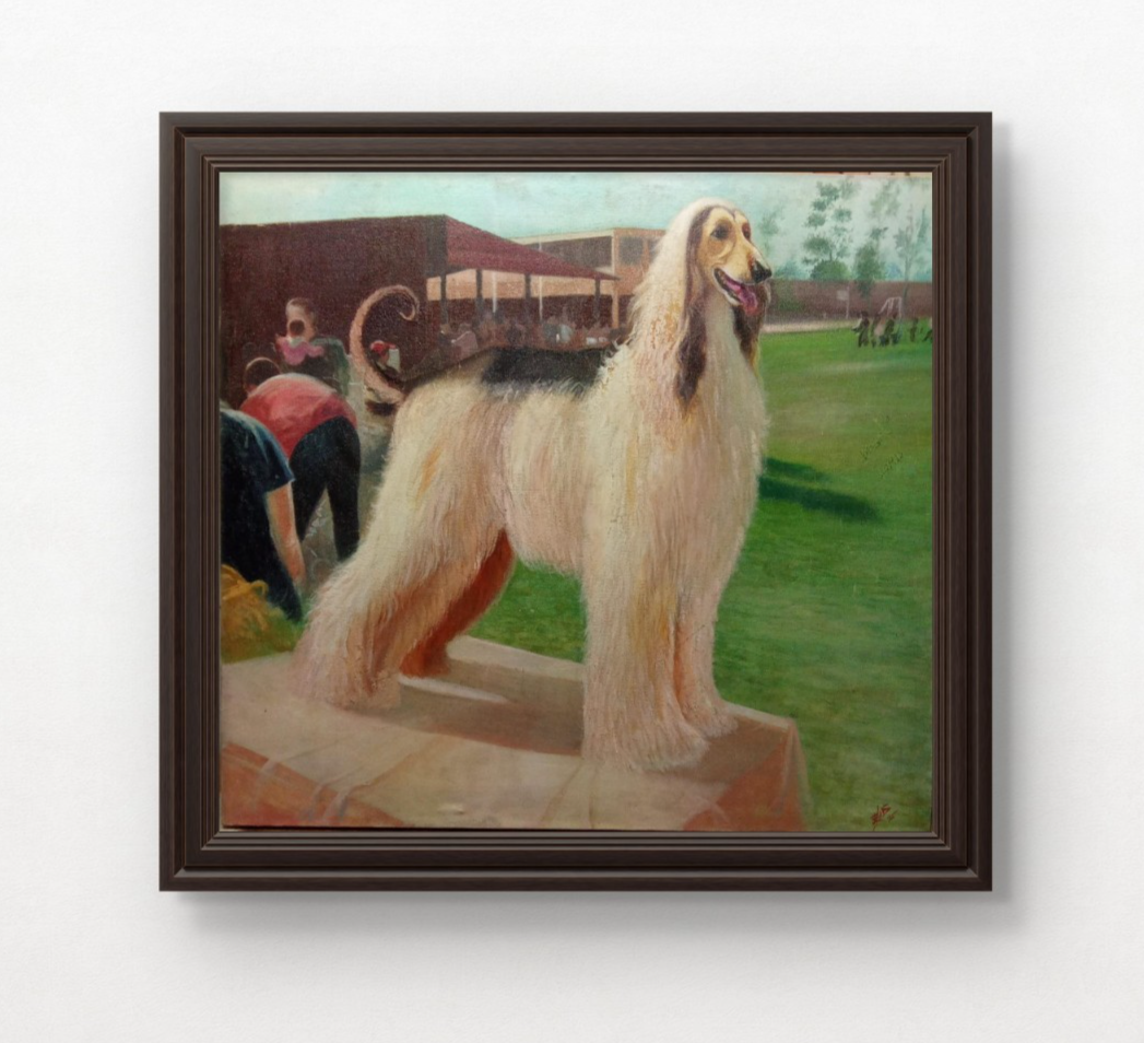 Winner Afghan Dog  "Magic Realism" 1990 - Huge Oil Canvas