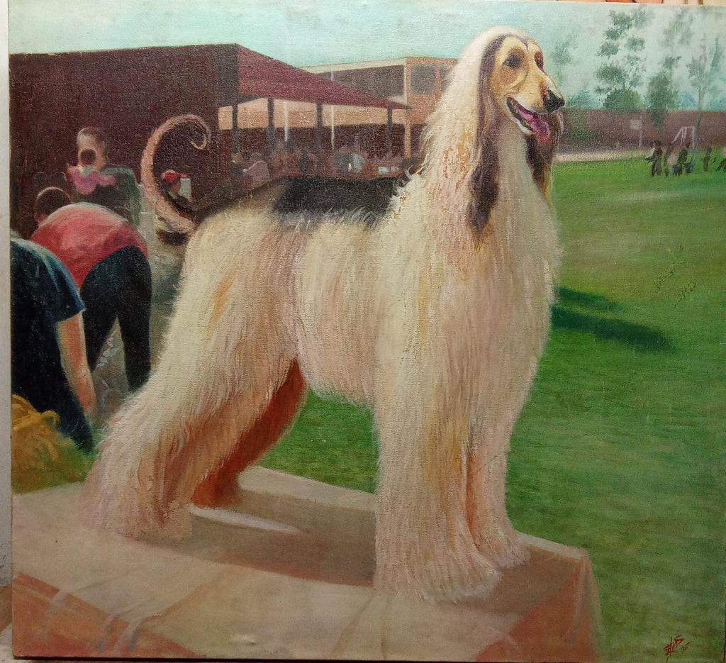 Winner Afghan Dog  "Magic Realism" 1990 - Huge Oil Canvas