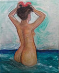 FINE Amazing Oil canvas signed: Balthus / woman bathing on the beach