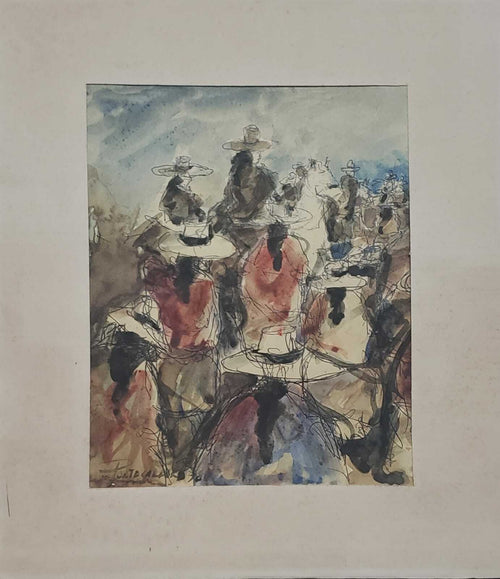 Antique Drawing Watercolor by Portocarrero - Original & Signed / Contemporary