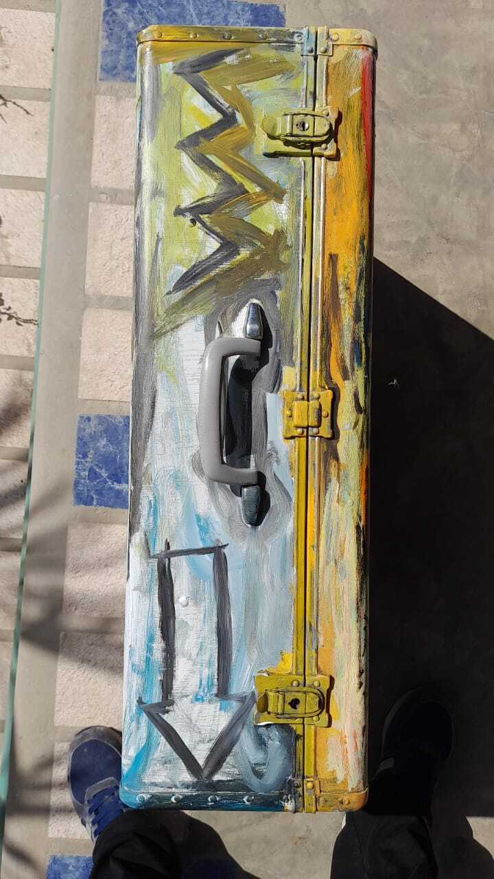 Style of Jean-Michelle Basquiat / Decorative Painting Metal Suitcase 1970s