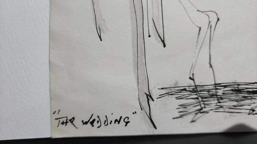 FINE PAINTING : Kahn - 1983 - Ink Drawing on paper / Very rare "The Weddingg"