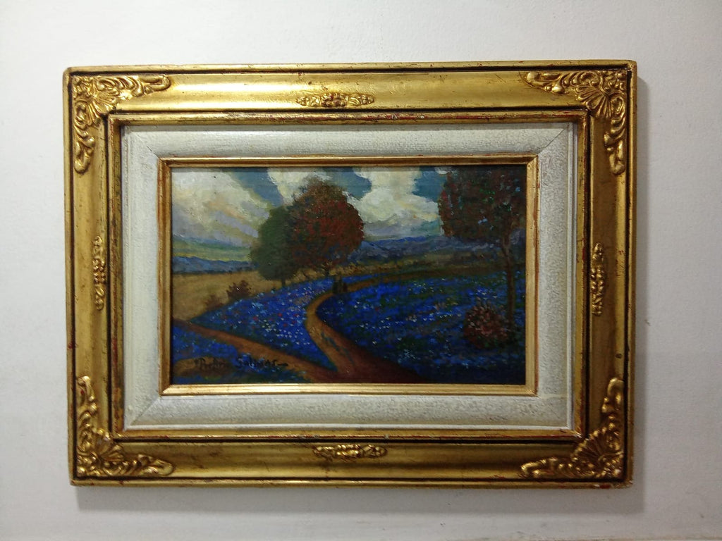 American Texas Master Porfirio Salinas (1910 - 1973) - "Bluebonnets" Oil canvas