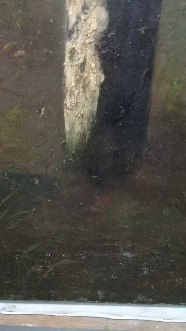 ORIGINAL Oil canvas painting : Landscape , Signed 1893 - Very rare / Style Corot