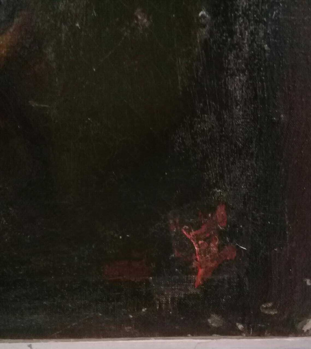 FINE Antique Painting Oil Canvas / "Miners going down the galleries of a mine" 