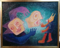 Fine ART: Antique Oil Canvas painting / París / Devil mask / Quintanilla, Signed