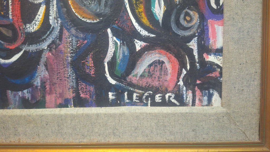 Fernand Leger (After) Amazing Oil Canvas Board  Painting - Signed