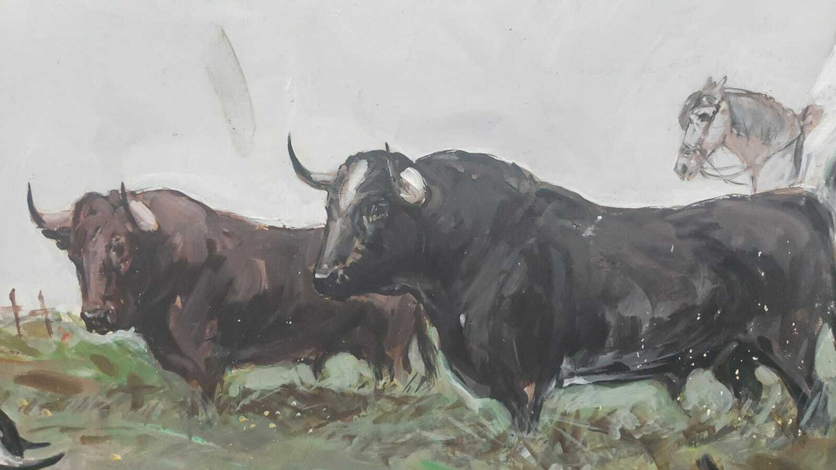 ORIGINAL "Peasant Herding Bulls" - American Landscape/ Danilo Sevilla / Signed  