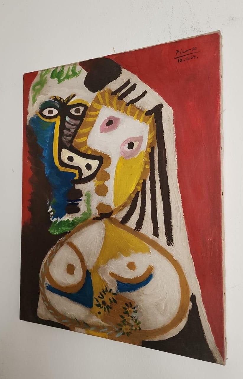 FINE ART — After Pablo Picasso   Oil on Canvas / Cubist Portrait / Signed / 1980